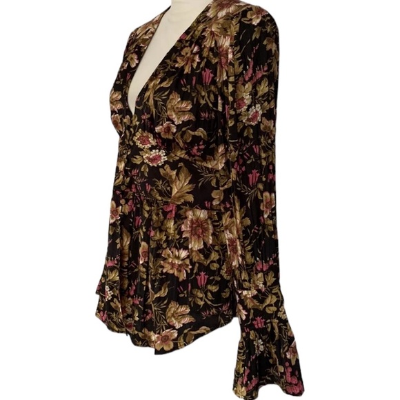 Anthropologie Deep V-Neck Floral Blouse Small - Picture 11 of 16
